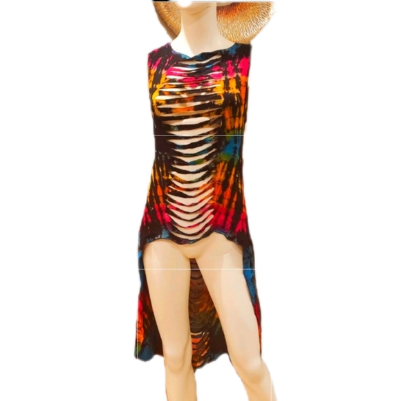 Kathmandu Tie Dye Multi Shark Bite Layering Hi Lo Top/ Dress OS NWT - Picture 2 of 6
